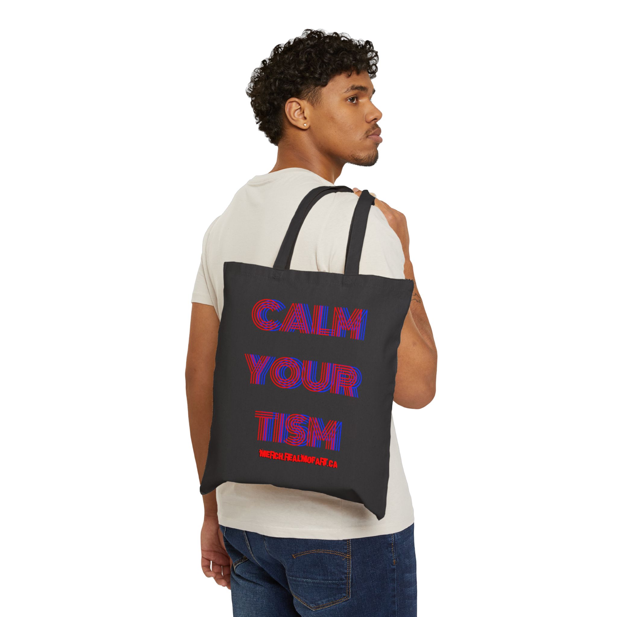 Tote Bag — "Calm Your Tism" Retro Typography Cotton Canvas Tote - Image 3