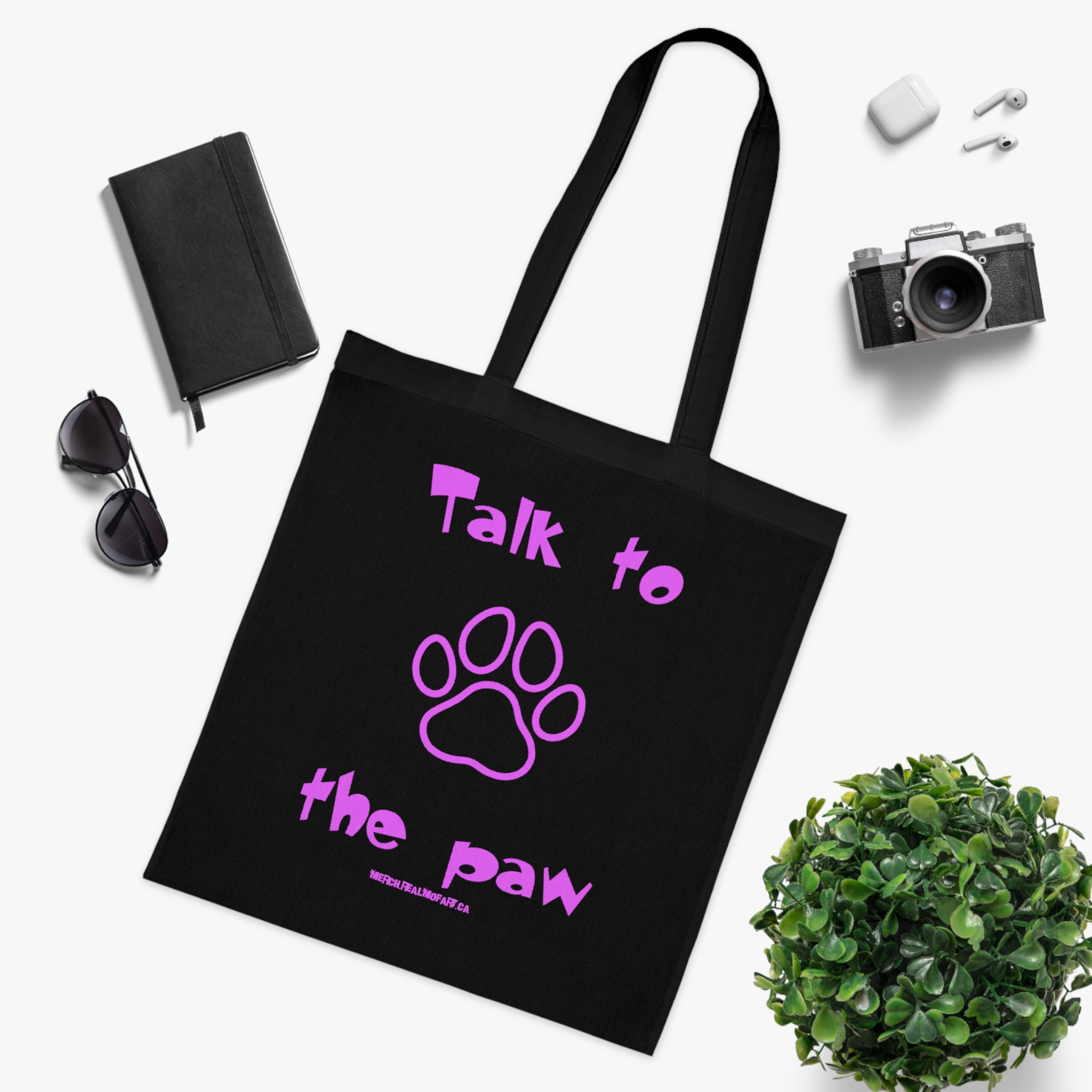 Talk to the Paw Tote Bag — Cute Purple Paw Print Cotton Shopper for Dog & Cat Lovers - Image 3