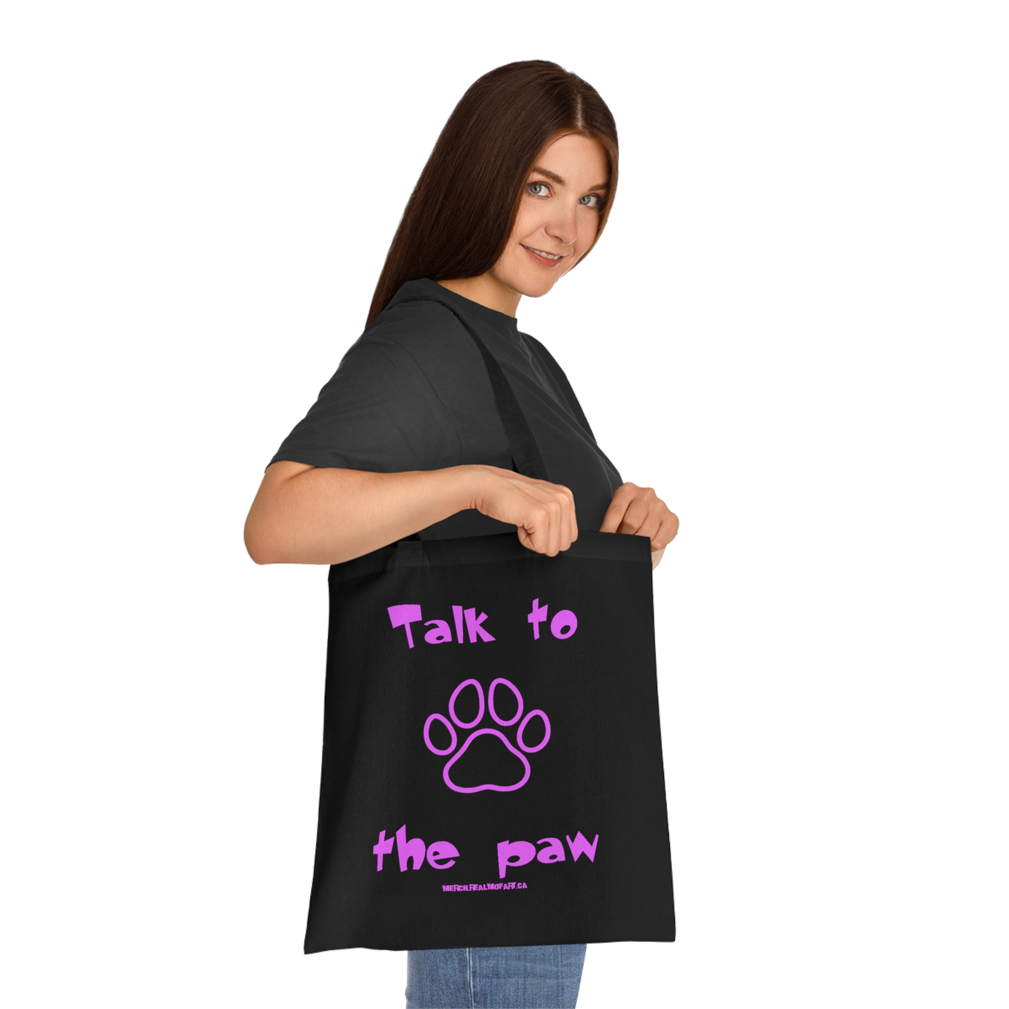 Talk to the Paw Tote Bag — Cute Purple Paw Print Cotton Shopper for Dog & Cat Lovers - Image 4